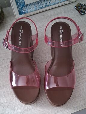 No Boundaries Pink Clear-Strap Platform Sandals